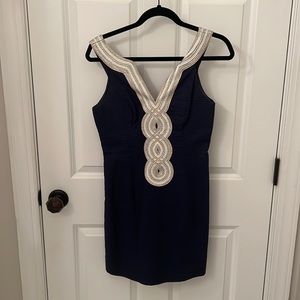 Lily Pulitzer navy mini dress with gold & silver detailing